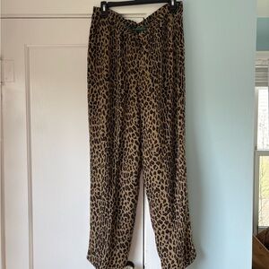 Lauren Ralph Lauren 100% Silk Leopard Print Wide Leg Pants Lined Vintage Indie